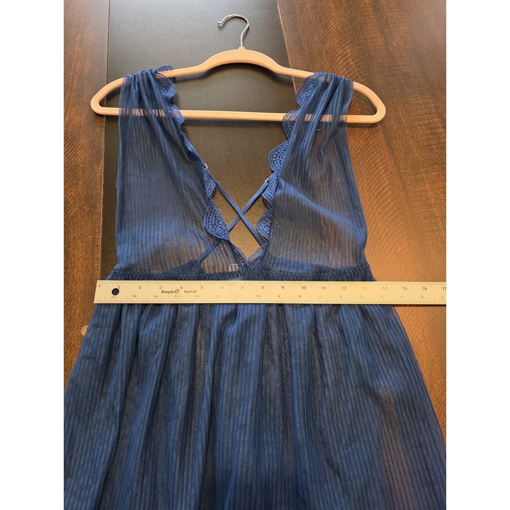Victorias Secret Chemise Dream Angels Navy Blue Sheer Mesh Babydoll Lingerie L - Picture 9 of 9